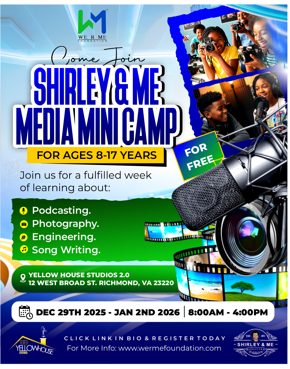 Shirley and Me Media mini camp flyer